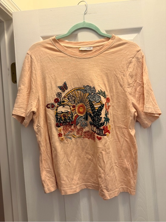 super overseas Tops - Wild at heart Embroidered Peach Short Sleeve Tee